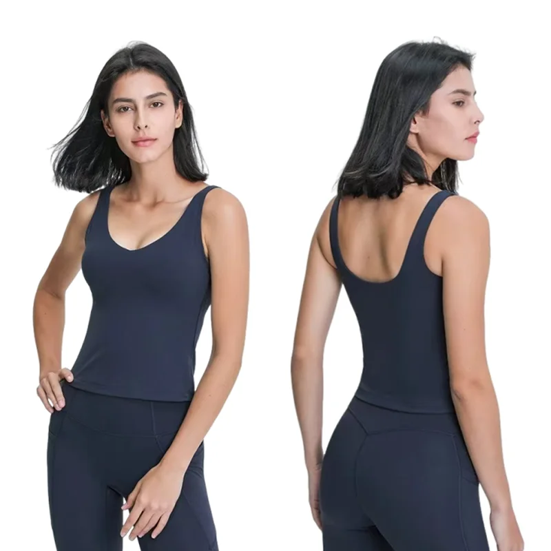 

Lemon Women U-Shaped Back Stretchy Workout Gym Yoga Bras Waist Length Tank Sexy Sports Sleeveless Shirt Athletic Tops