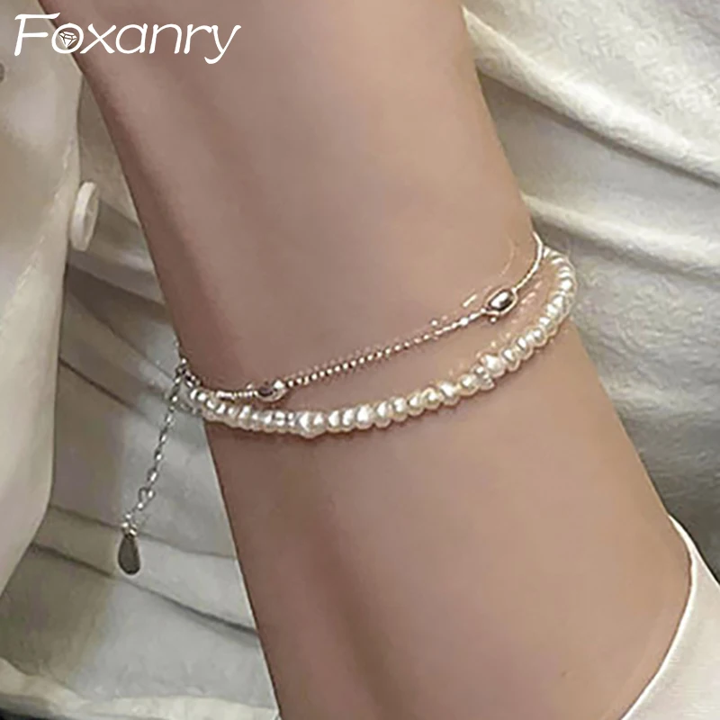 FOXANRY Double-layered Pearl Chain Bracelets for Women Couples New Fashion Vintage Elegant Wedding Party Jewelry Gifts