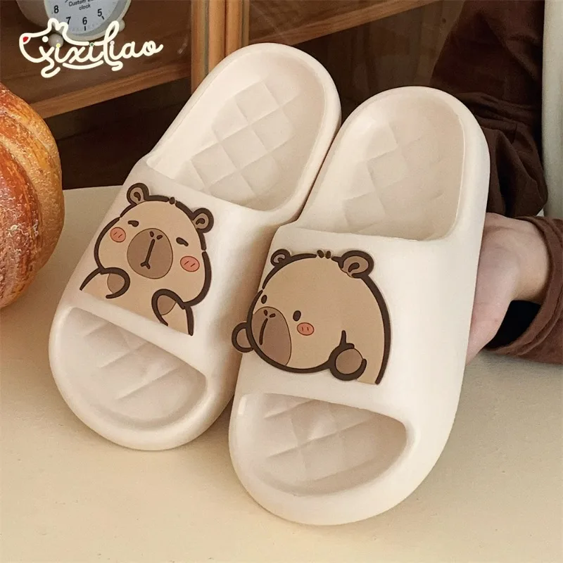 Cartoon EVA Soft Bathroom Slippers for Women Summer Cute Capybara Design Indoor Slippers Home Shower Flip Flops Couples
