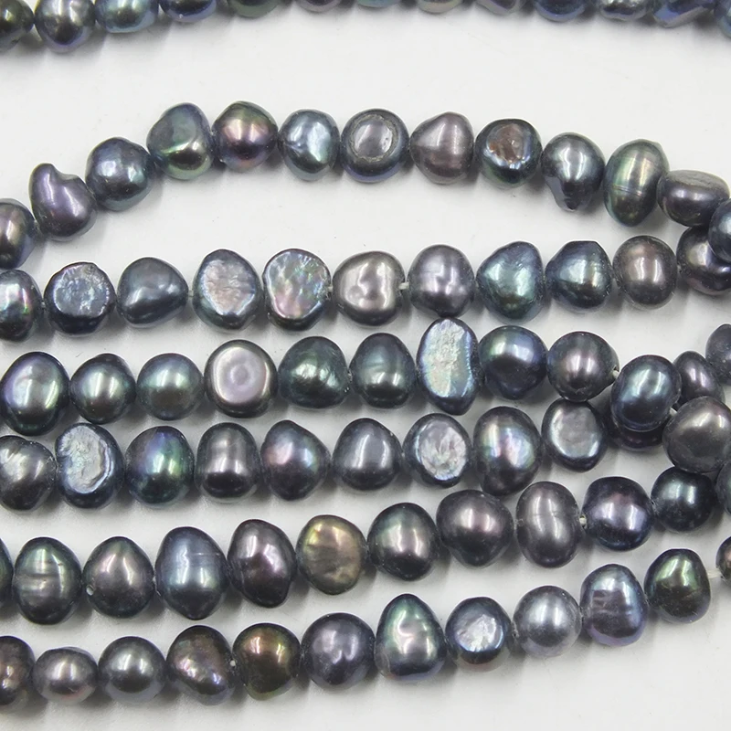 6 strands of 5MM AAA natural black baroque pearl. Loose bead 15