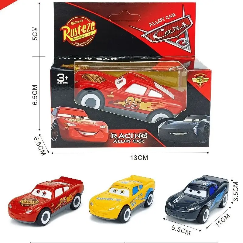 Disney Pixar Cars 3 modellini pressofusi - Lightning McQueen, Jackson Storm, Cruz Ramirez Pull-Back Cars in lega, regalo giocattolo per bambini