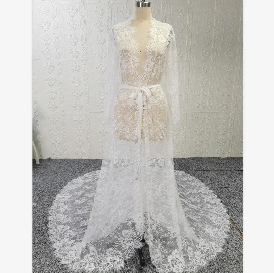 elegant bridal robe  long  sleeve  lace night gowns sexy robe for  women