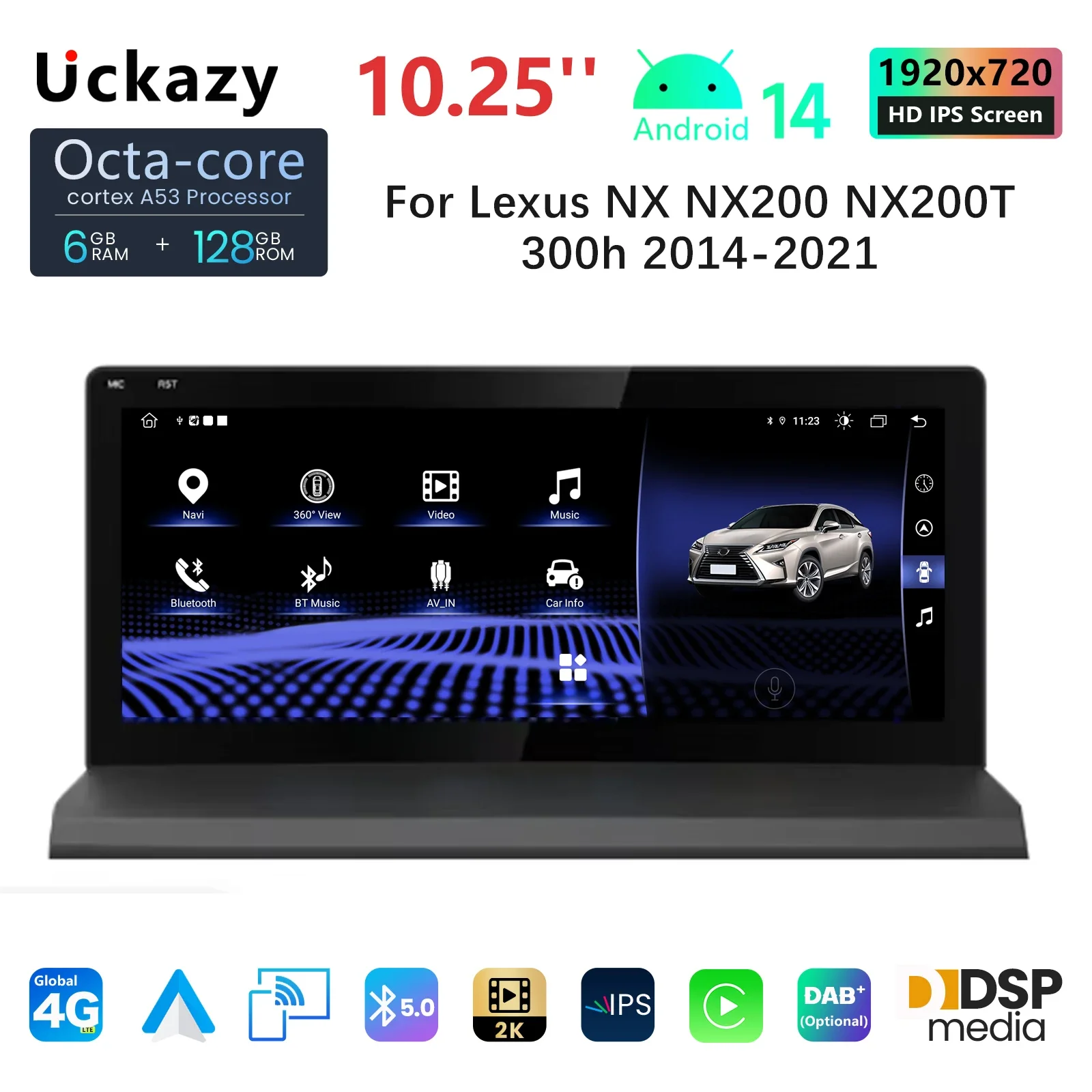 Uckazy Android 14 Radio For Lexus NX NX200 NX200T NX300h 2014-2021 CarPlay Android Auto Car Multimedia autoradio Stereo GPS