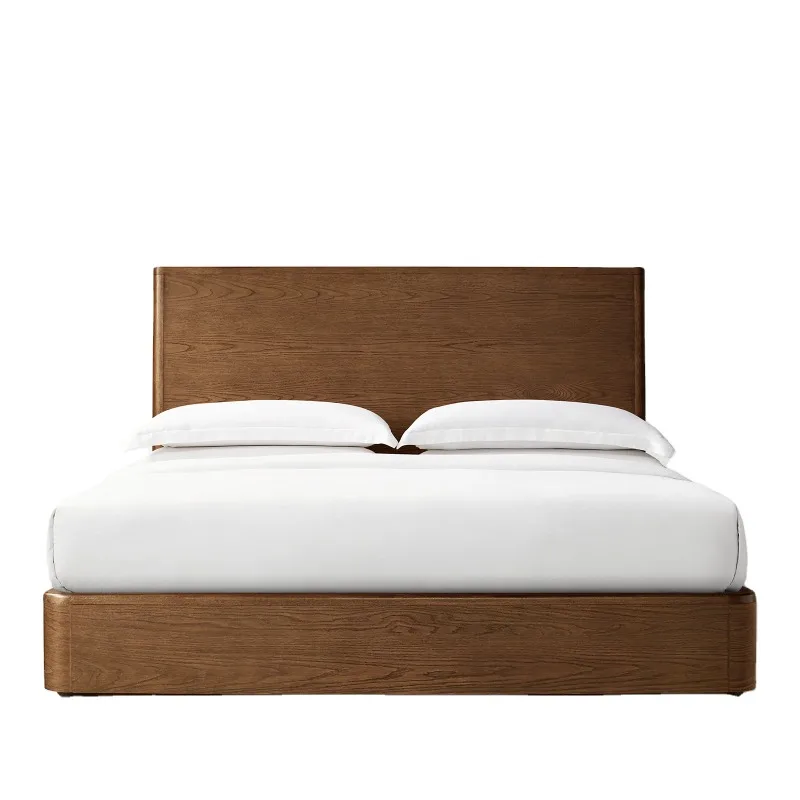 American Style Solid Wood Simple Double Bed Bedroom Customized Furniture Hotel Rest Sleeping Bed Villa Wood king Bed