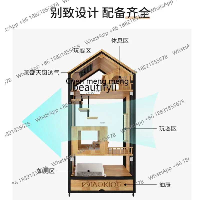 

2003Cat Villa Cage Solid Wood Cat House Household Super Large Luxury House Panoramic Drawer Cattery