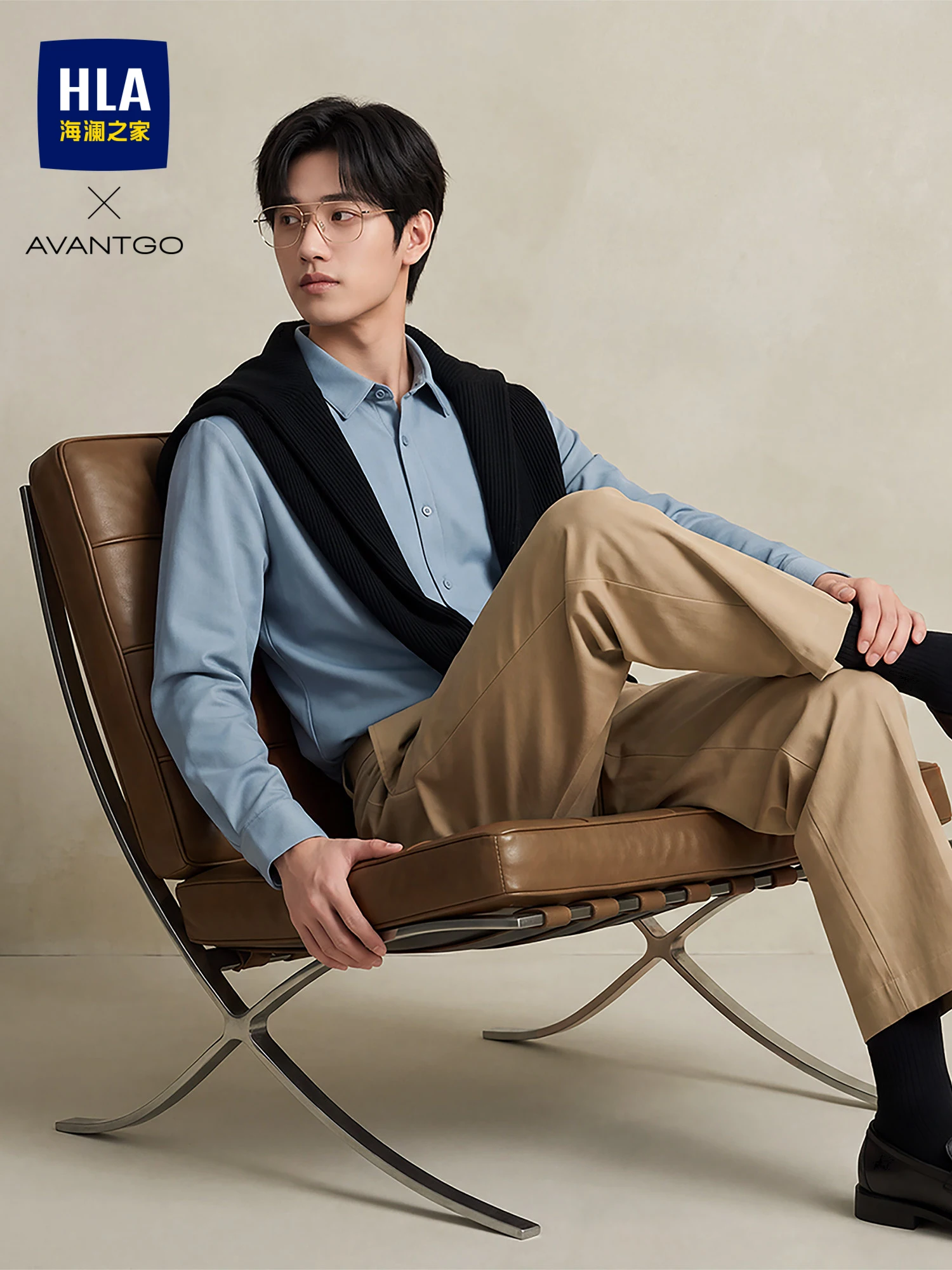 Insulated Long Sleeve Shirt Men's Classic Style Knitted Fabric Standard Fit Winter Warm Pure Color HLA Home Brand Business Ca...
