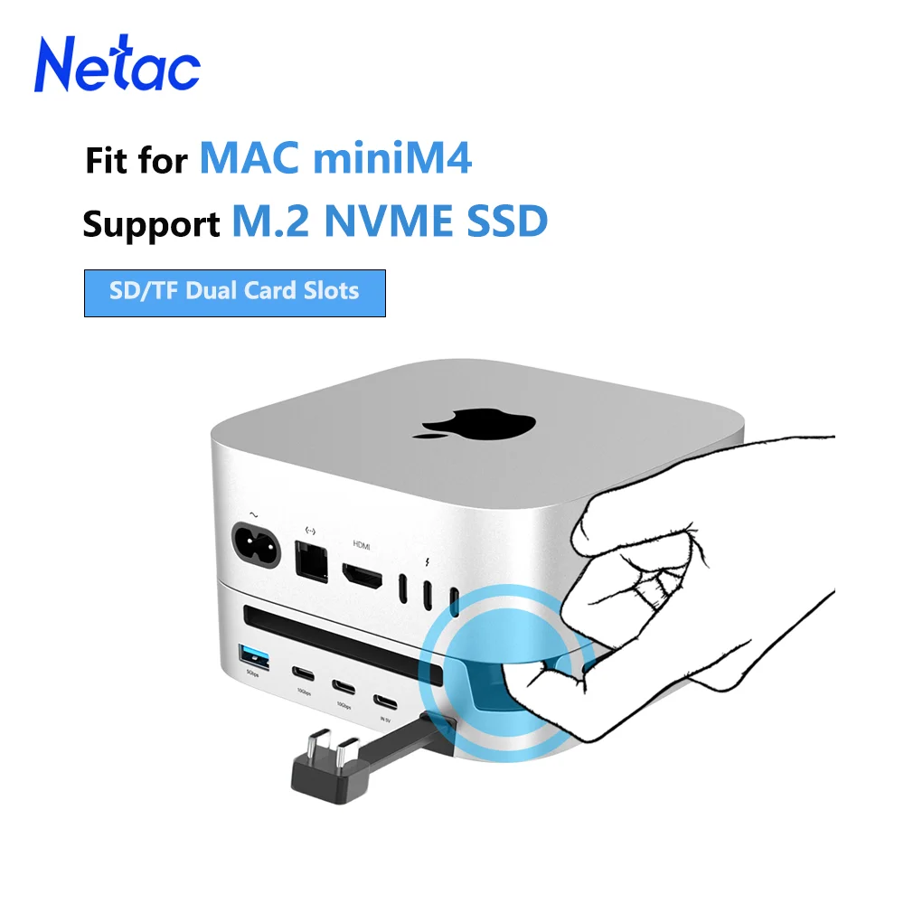 Netac Mac mini Docking Station USB 10G TF/SD 3.0 Speed to 170MB/s 4K 240Hz M.2 NVME 8TB Max 10Gbps All-in-One Expansion Dock