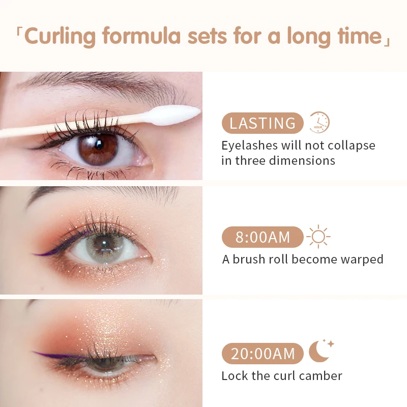 Leuke krullende mascara, langdurig, waterdicht, zweetbestendig, niet-peeling, niet-caking, vlekbestendig, gemakkelijk te gebruiken, voor beginners