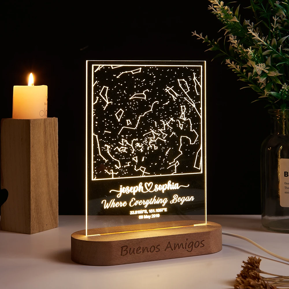 Personalized Night Light with Star Map Engraved Couple Gift Table Lamp with Constellation Anniversary Gift Valentine\'s Day gift