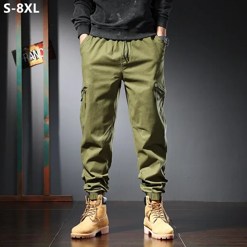 Army Green Cargo Pants Men Plus Size 5XL 6XL 7XL Loose Hombre Harem Stretched Sweatpants Camo Safari Black Ankle-Length Joggers