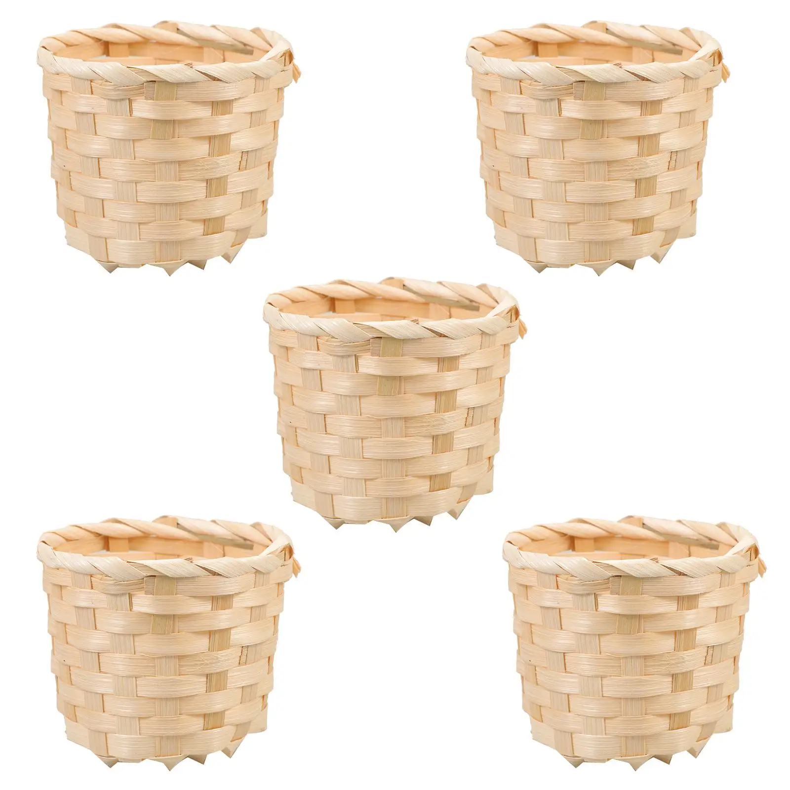 

5pcs Bamboo Wood Woven Baskets Large Size Home Storage Fruit Container Food Serving Basket Kitchen Barware Practical Household