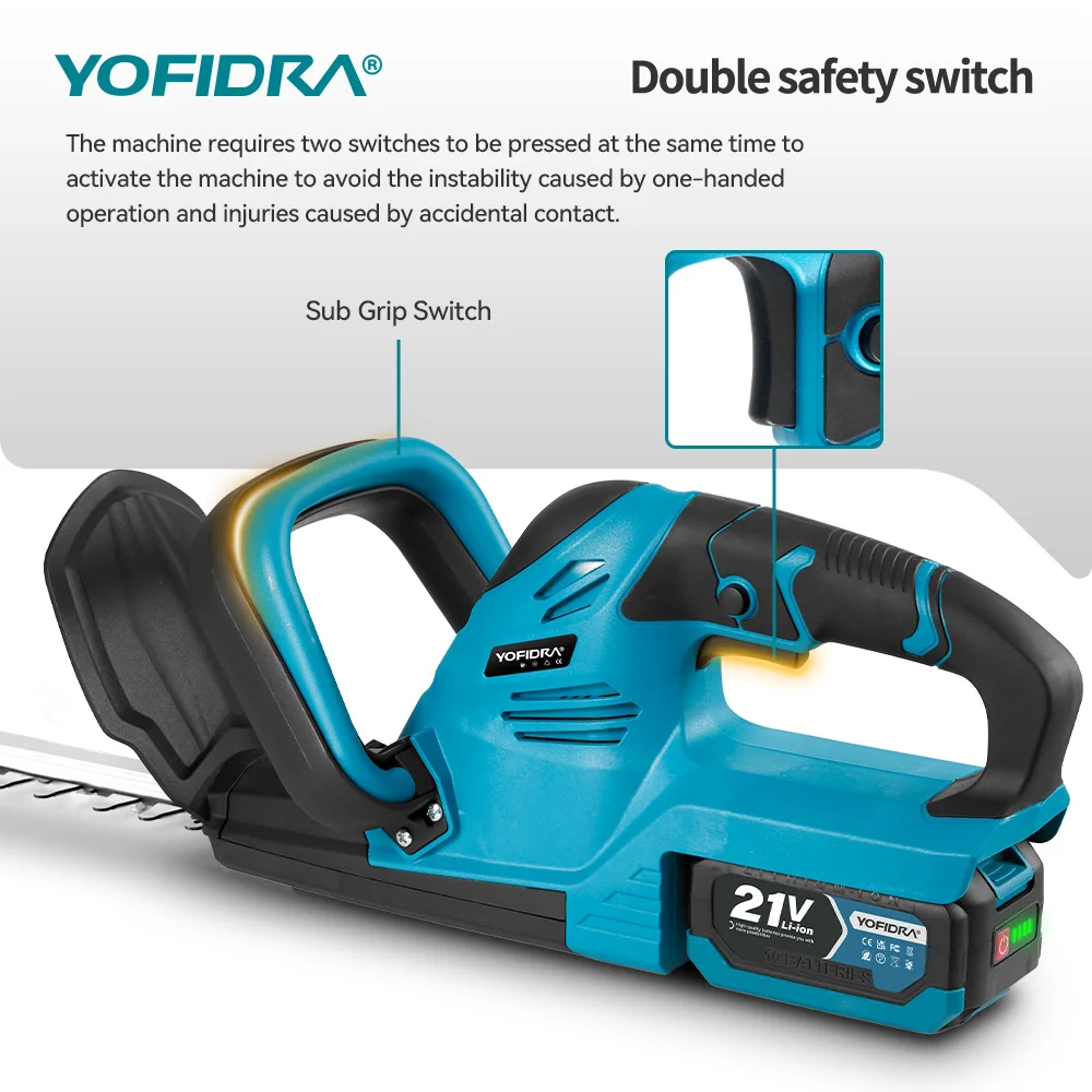 YOFIDRA Kabelloser Elektrischer Heckenschneider 2000W 15000RPM Astsäge Rasenmäher Garten-Trimmwerkzeug für Makita Akku – Detail 7