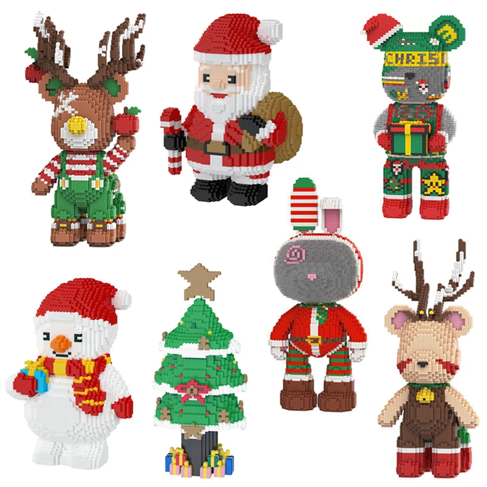 

42cm Santa Claus Mini Building Blocks Christmas Tree Deer Bear Model Figure Snowman Assembled Micro Brick Toys for Home Decora