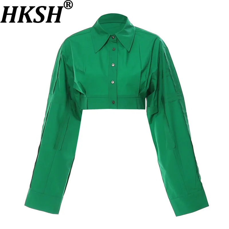 

HKSH Short Shirt For Women Autumn New Turn-down Collar Single Breasted Long Sleeve Personalized High Street Stylish Tops HK10741