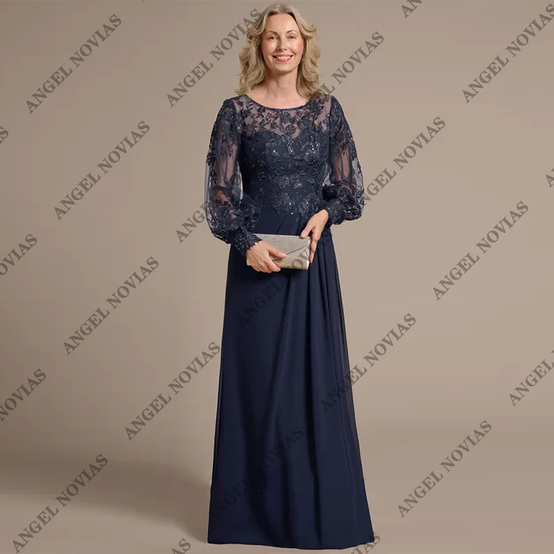 

Customized Long Sleeves Navy Blue Mother of the Bride Dresses 2025 for Weddings Guest Dress vestido invitada boda