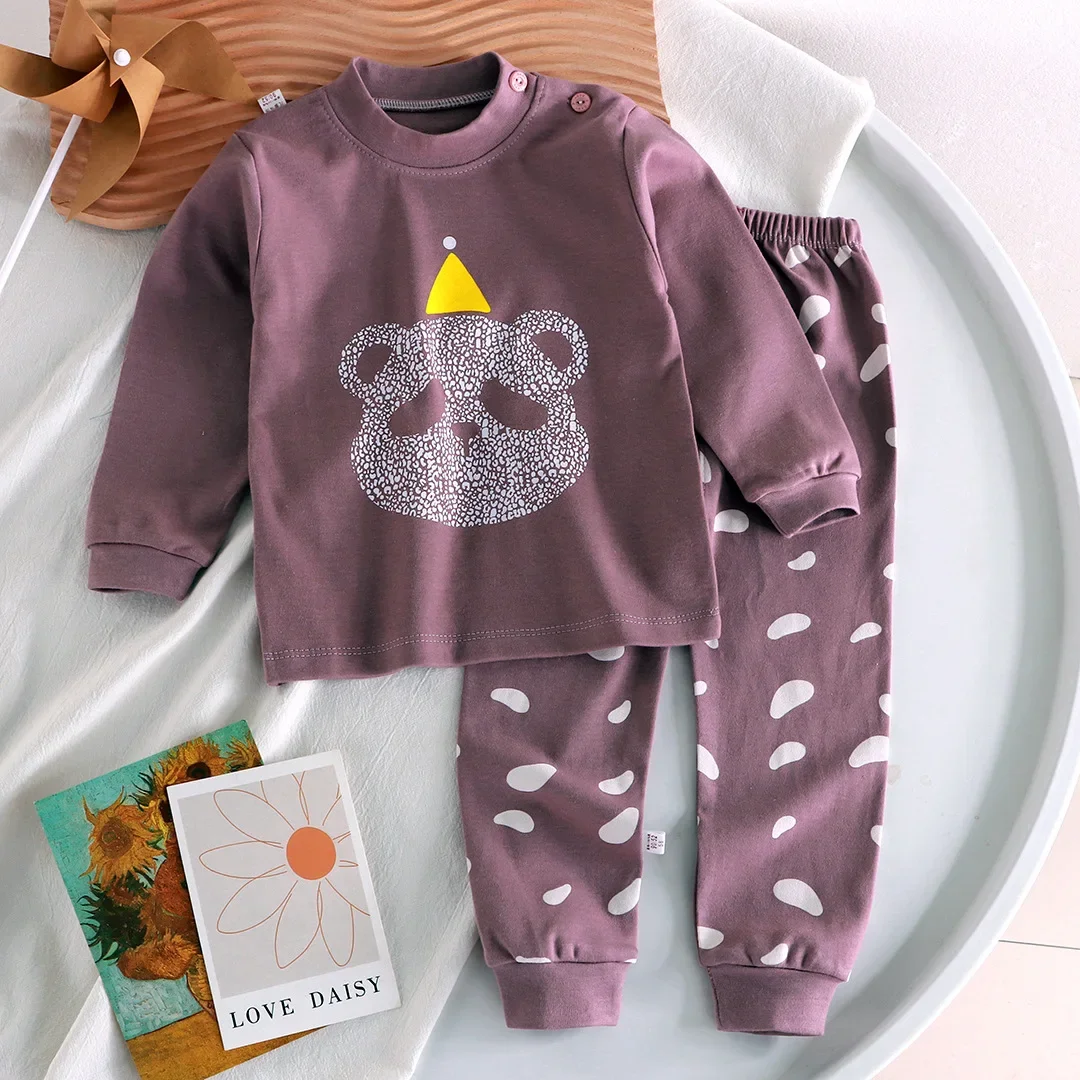 Neue Kinder Jungen Mädchen Pyjamas niedlichen Cartoon Langarm T-Shirt Tops mit Hosen Kleinkind Baby Herbst Nachtwäsche Kleidung Sets