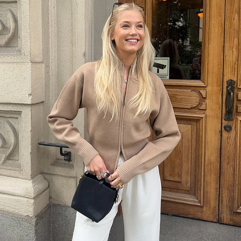 

Tornova модный тонкий свитер кардиган для женщин с закрытой талией и длинными рукавами на молнии вязаное пальто модный однотонный женский кардиган