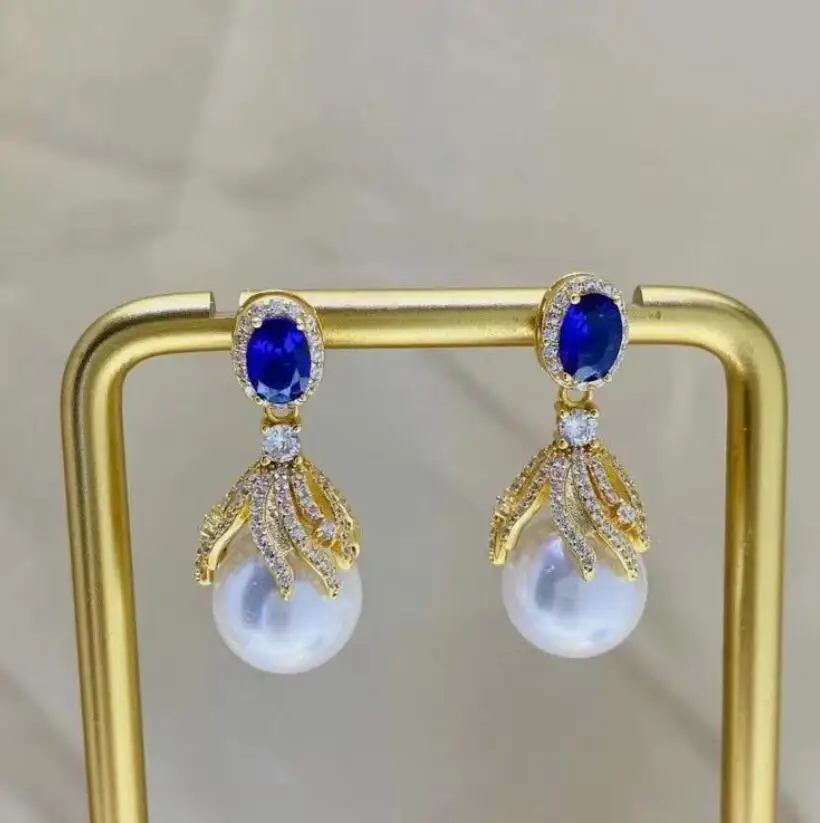 

gorgeous 11-12mm 10-11mm south sea round white pearl dangle earring 925s