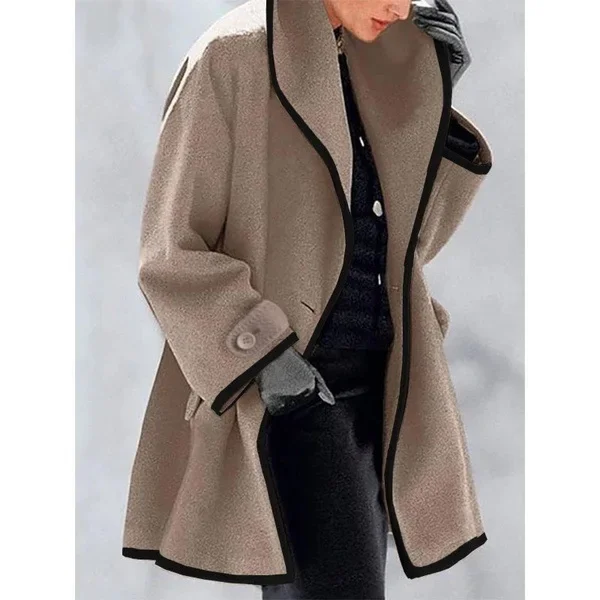 Fashionable and Sexy Long-Sleeved Hooded Woolen Coat with Large Lapel Design for Women