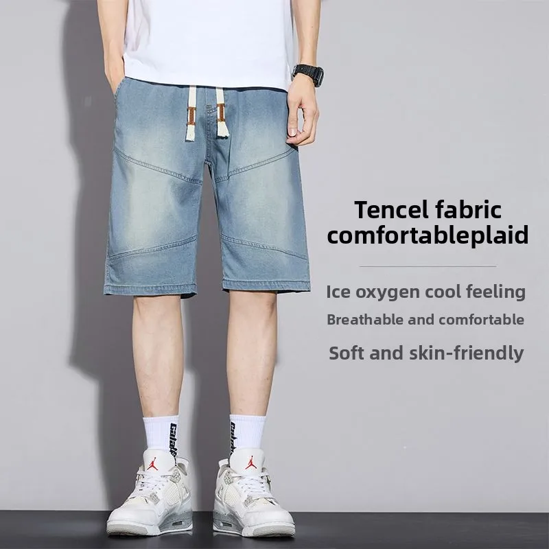 الصيف Y2K السراويل الفضفاضة للرجال 2025 جديد ليوسيل رقيقة جدا جان السراويل خمر واسعة الساق برمودا الهيب هوب الشارع الشهير الدنيم السراويل #4