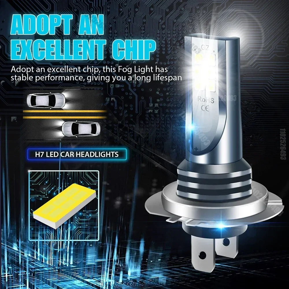 차량용 LED 헤드라이트 전구 키트, 하이 로우 빔, 30000lm, 매우 밝은 6500k, 백색 LED 조명, H4, H7, 4 개, 신제품