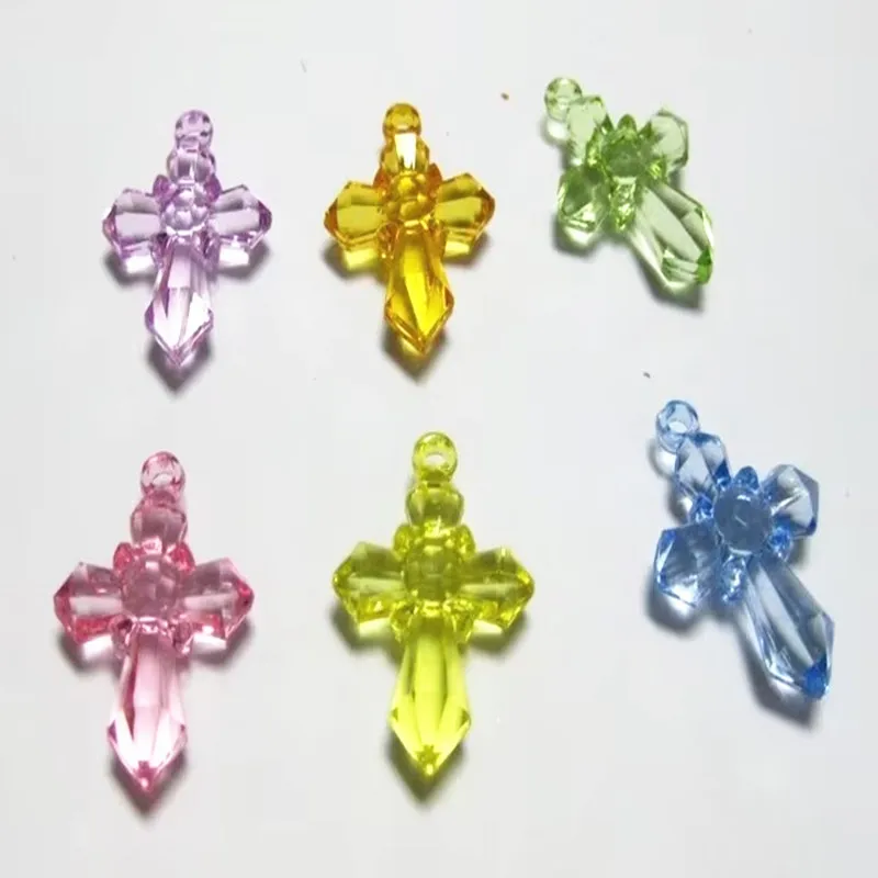 50 Mixed Colour Transparent Acrylic Cross Charm Pendants 28X20mm