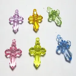 50 Mixed Colour Transparent Acrylic Cross Charm Pendants 28X20mm
