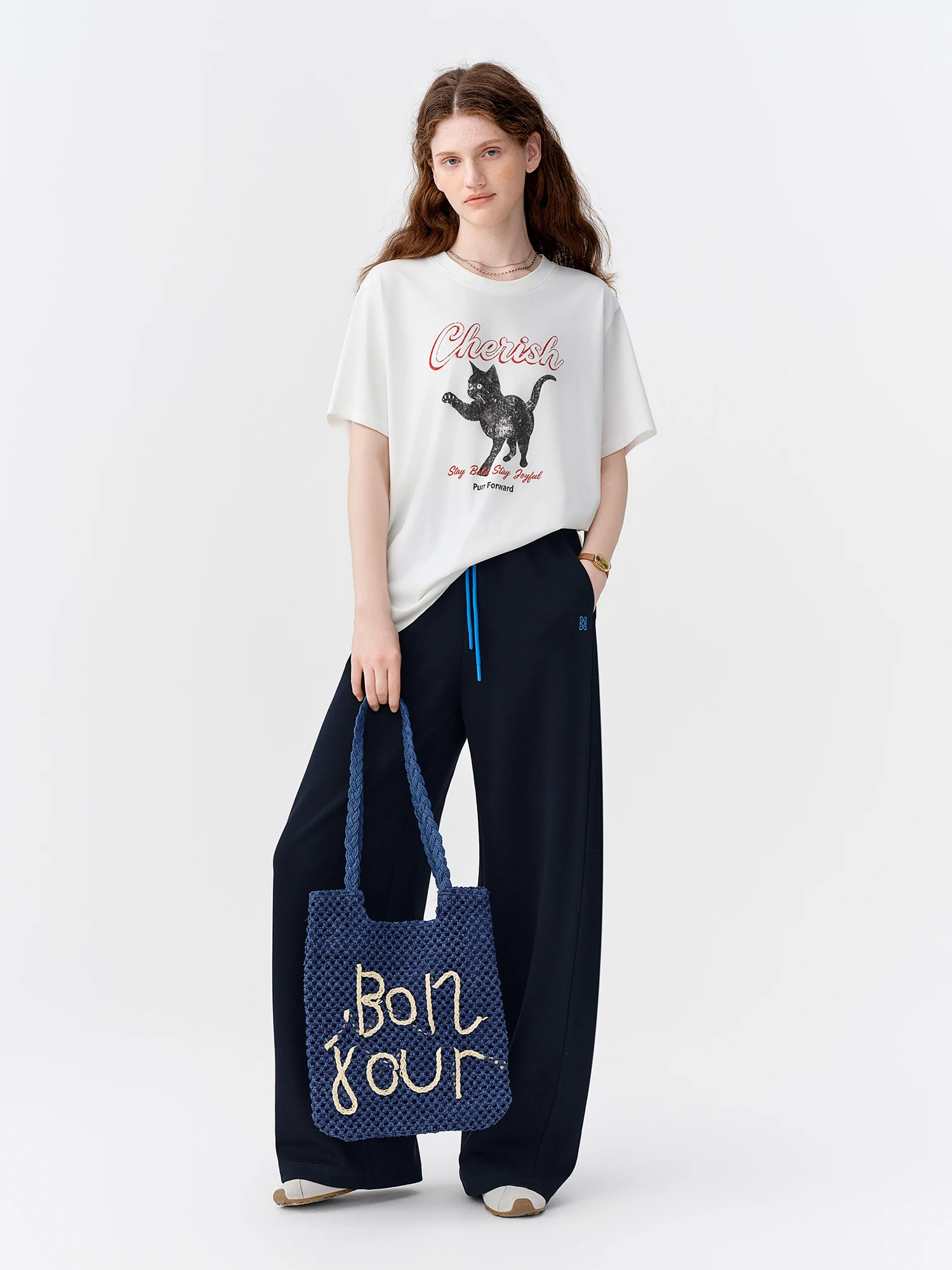 DUSHU 2026 Autumn New Women's Color-Block Drawstring Wide-Leg Pants Slimming Straight-Leg Trousers Available in Multiple Sizes