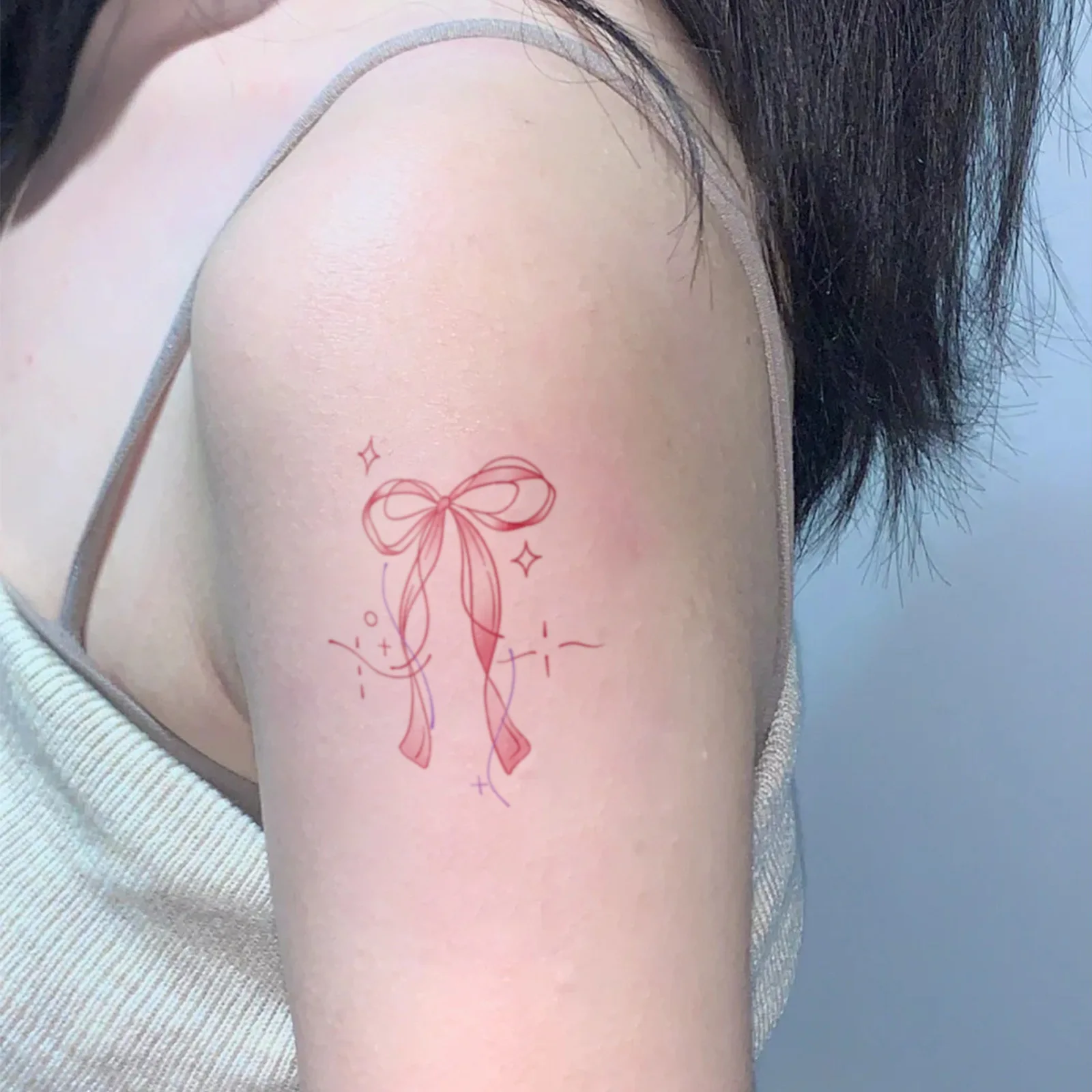 

Pink Ribbon Bow Tattoo Sticker, Temporary Butterfly Star Tattoo for Women, Waterproof Long-Lasting Arm Decals, Cute Girl Body Ar