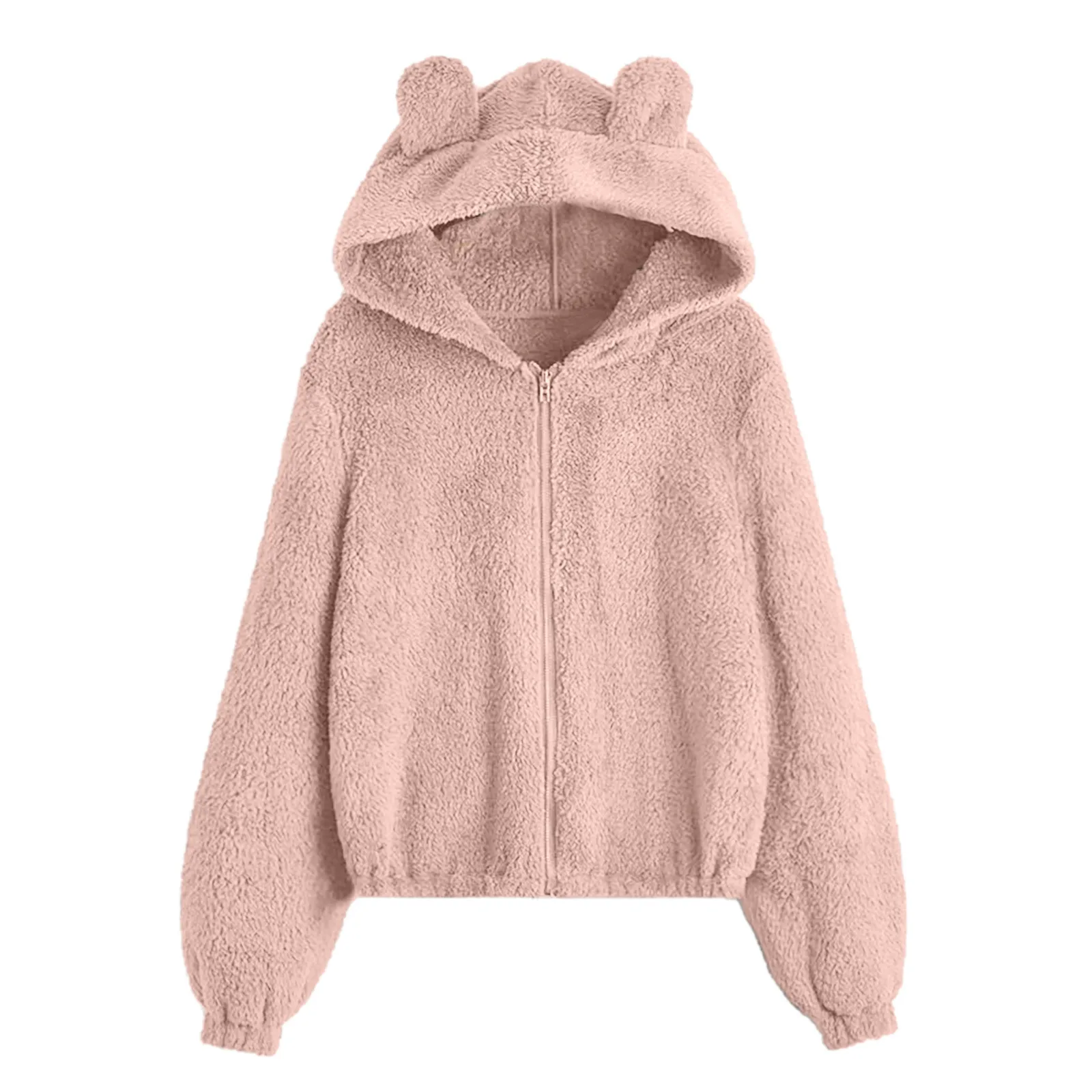 

Loose Fit Hooded Long Sve Plu Jaet Street Sle Neutral Color Blo Zipper Closure Women's Faion Sweatirt Coat