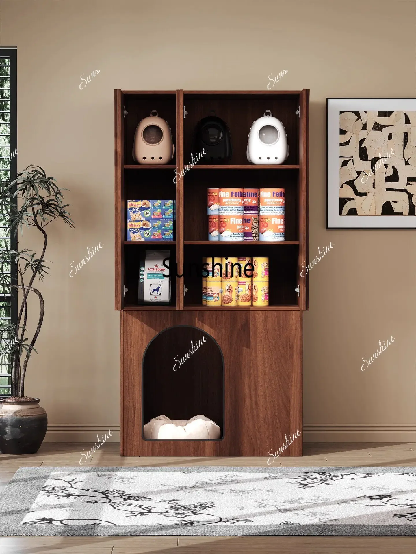 Medieval style pet cabinet with door indoors, large capacity storage cabinet against the wallTJ