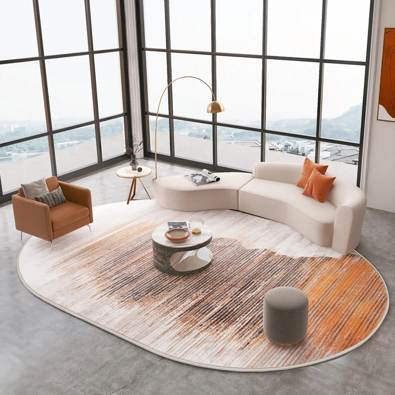 

Luxury Warm Orange Oval Carpet Modern Art Home Decor Living Room Sofa Coffee Table Rug Study Bedroom Entrance Ellipse Foot Mat