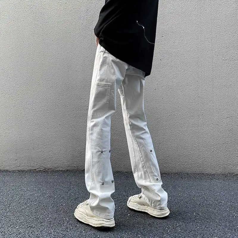 

Тонкие прямые мужские джинсы High Street Vibe Bla, джинсовые брюки, модная расклешенная рабочая одежда, длинные брюки, молодежная повседневная одежда