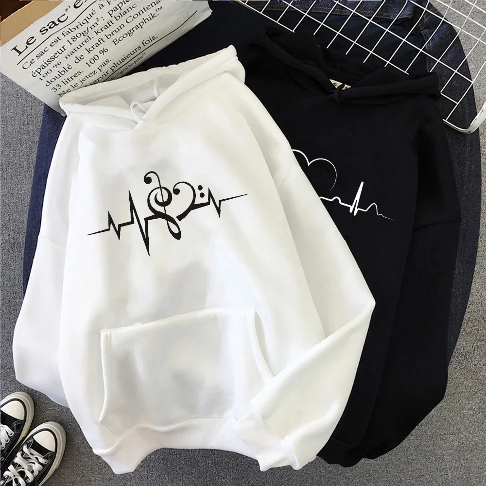 

Women Casual Ecg Heart Printing Hoodies Ladies Fashion Hooded Tops Woman Sweatshirts Tops Pullover Female Harajuku Streetwear