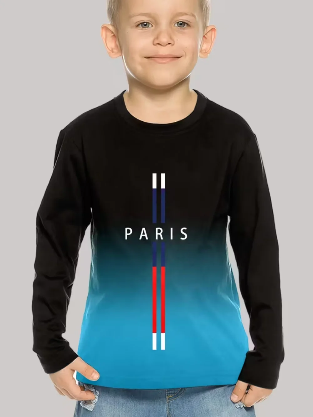 الخريف الكلاسيكية Boyst-قميص في الهواء الطلق جولة الرقبة طويلة الأكمام أعلى شريط ثلاثية الأبعاد طباعة الشارع فضفاض تي شيرت الراحة ملابس الأطفال #3