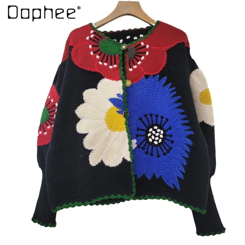 Vintage kleurblok bloemenborduurwerk elegant gebreid vest dames herfst winter trendy persoonlijkheid los casual vest