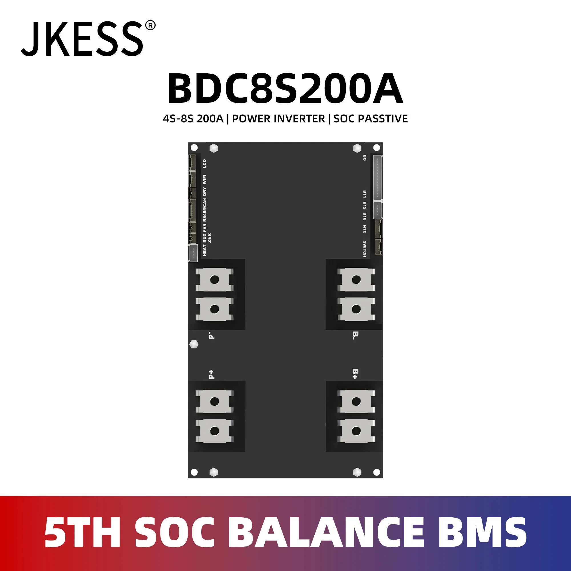 

JKESS Smart SOC Balance BMS RS485 CANBUS HEAT 4S 5S 6S 7S 8S 12V 24V Battery LifePO4 LTO LI-ION Battery Power Inverter BMS