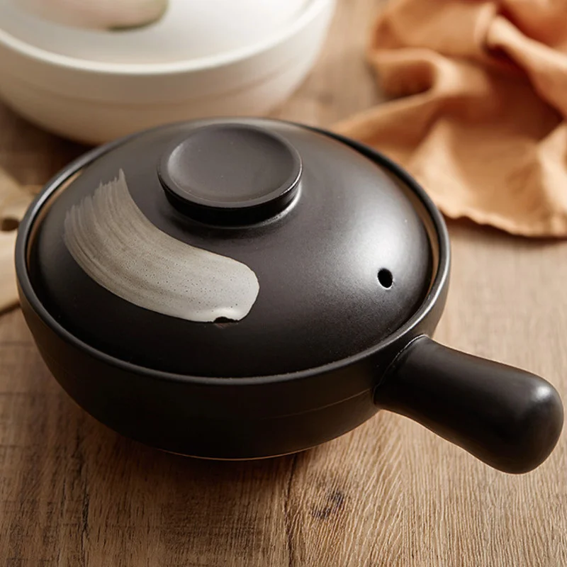 Japanese Style Soup Pot Crock Pots Casserole With Handle Ceramic Saucepan High Temperature Resistant Cooking Pan for Gas Stove