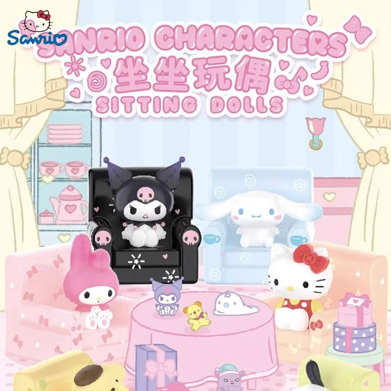 Rodzina Sanrio siedzi w serii ślepych pudełek dla lalek Hello Kitty Cinnamon Roll Sofa ozdoby samochodowe urocze ręcznie robione ślepe pudełka