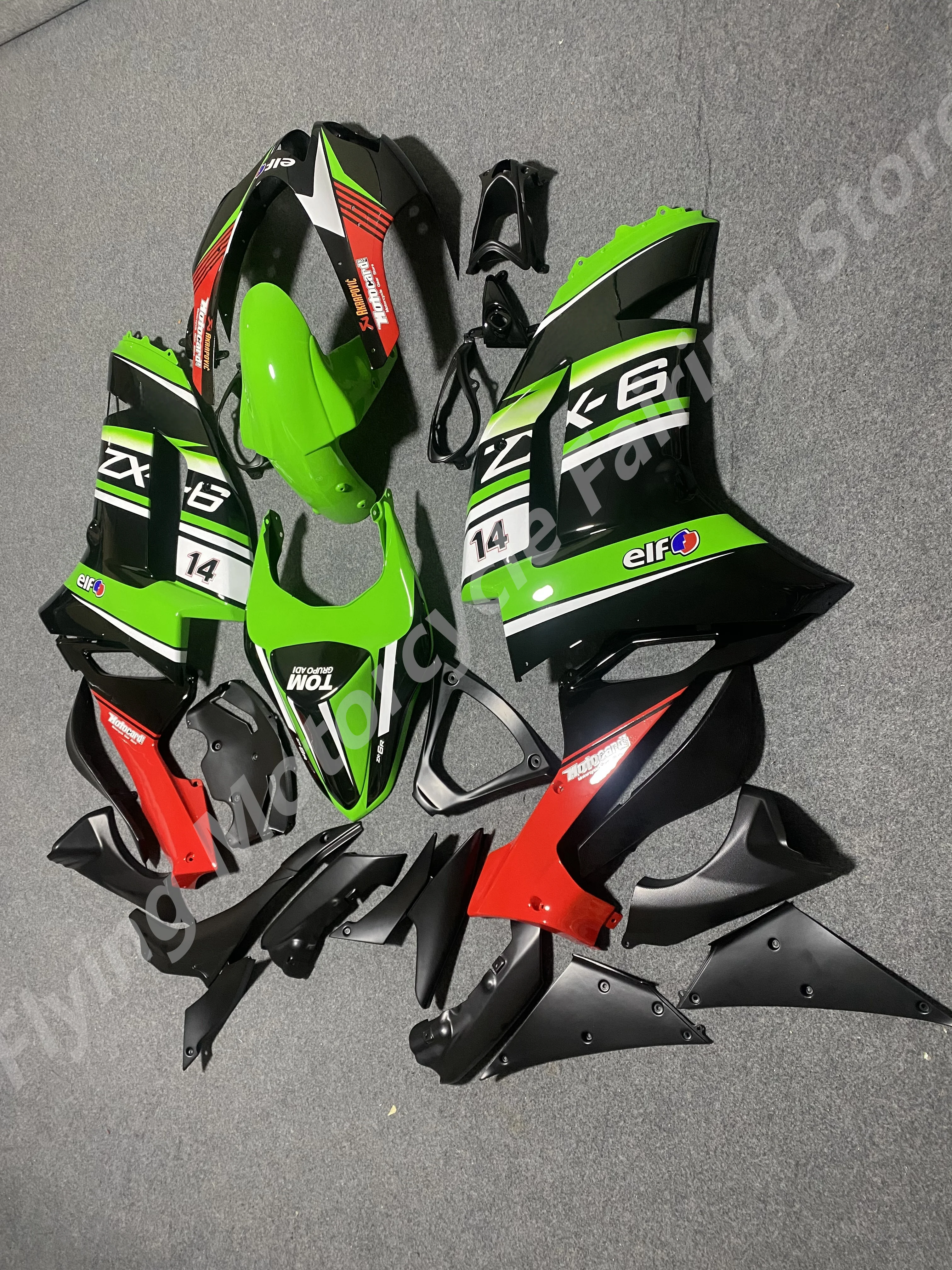 Motorcycle Full Body Fairing kits Suitable For Kawasaki ZX6R 2007 2008 Bright Green red black  fairings ZX6R 07 08