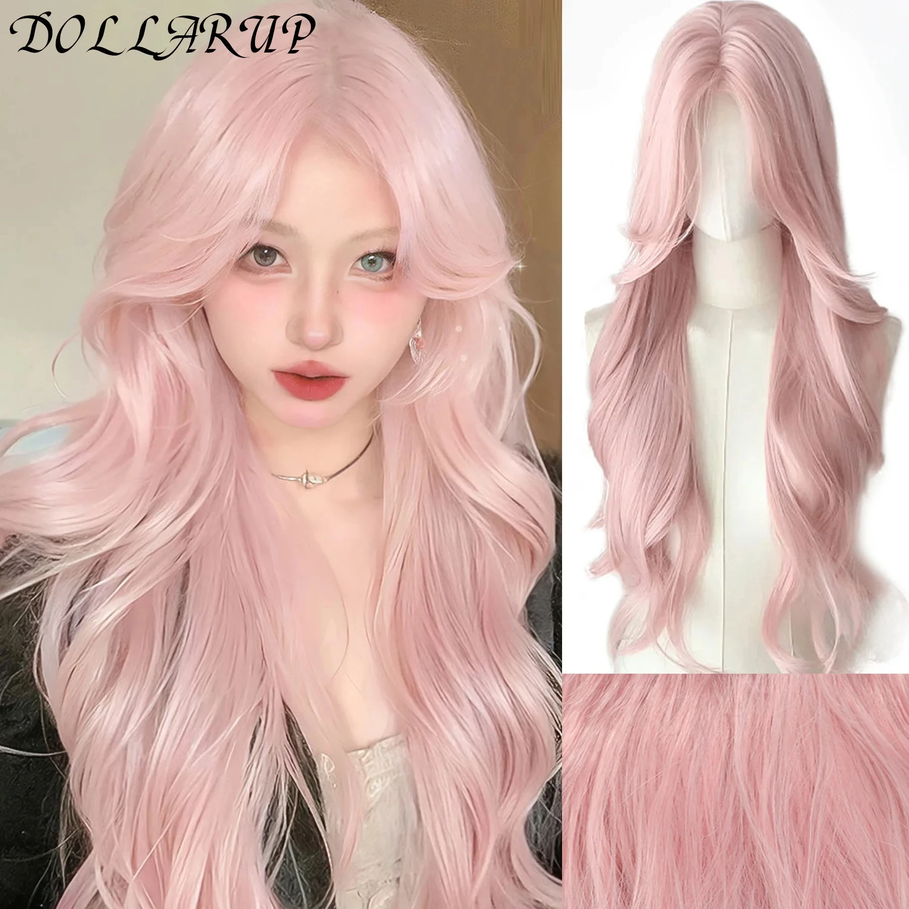 

JKL Synthetic Long Curly Wavy Lolita Wig with Bangs Natural Black Purple Pink Multiple Colour Hair for Women Cosplay Anime Wig