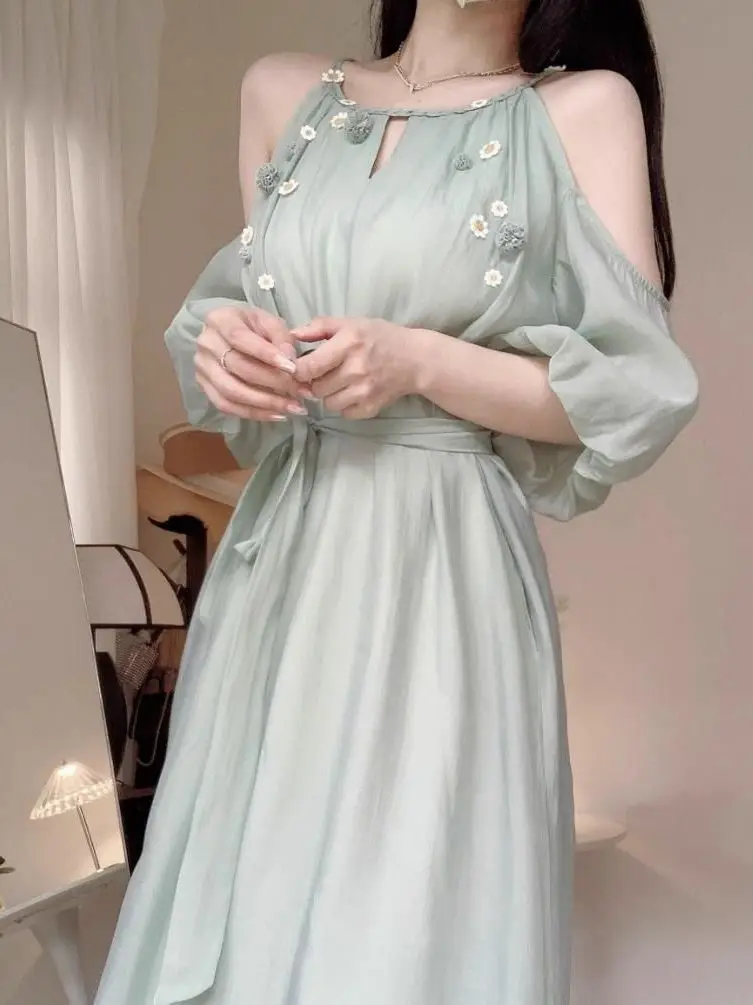 

Новинка! Длинная юбка с открытыми плечами и вырезом на талии в корейском стиле для повседневной носки и отпуска.