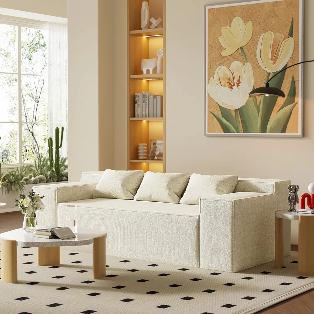 3-seater sofa, boxed hybrid sofa with no assembly required, comfortable sofa with 3 matching pillows, cat-resistant sheets