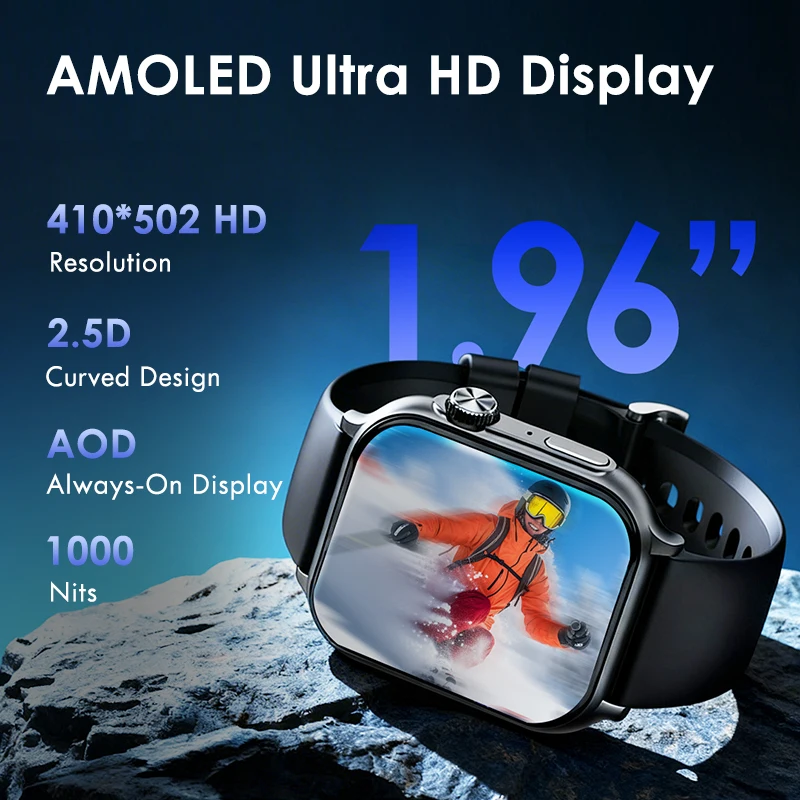 Lenovo 2025New for Android and IOS Smart Watch Fit F101 1.96-inch HD AMOLED Heart Rate Bluetooth Calls SmartWatch Waterproof