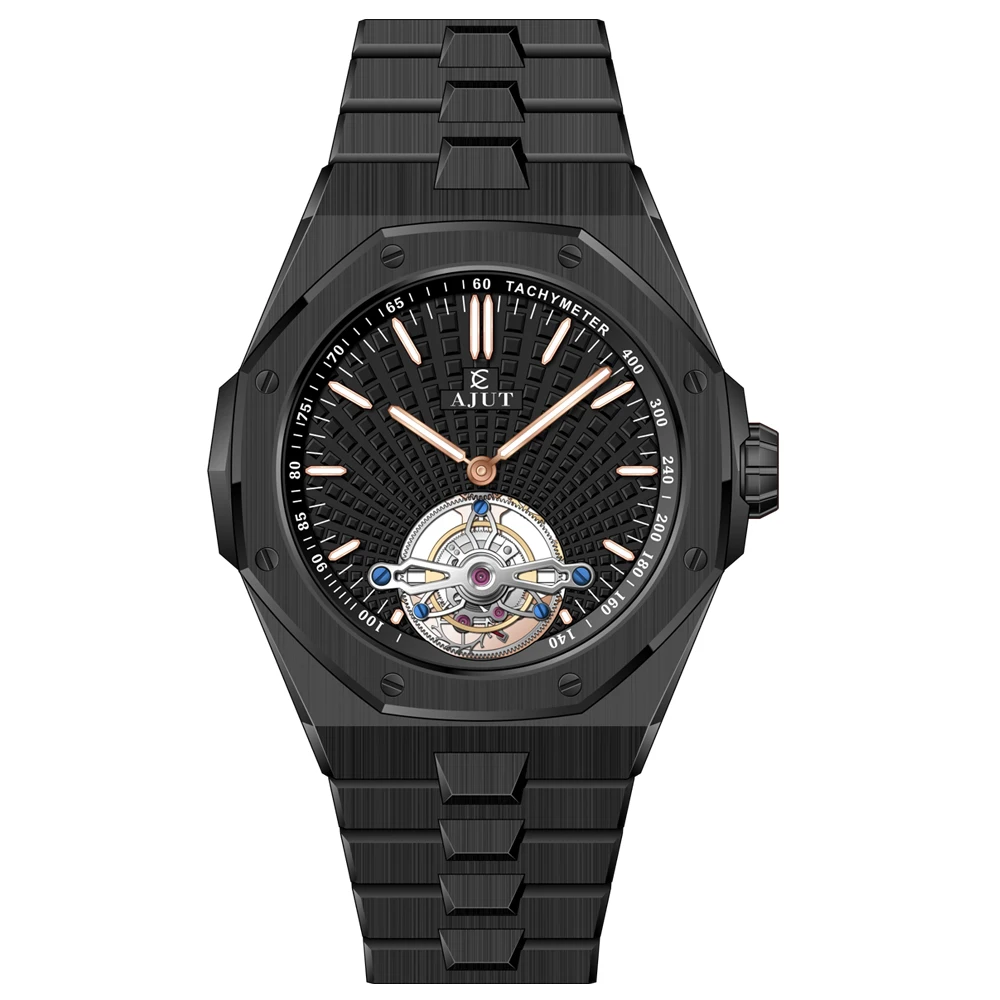 AJUT Automatic Tourbillon Mechanical Men Watch Sapphire Hydraulic Surface Bussiness Stainless Steel Watches For Man 0516