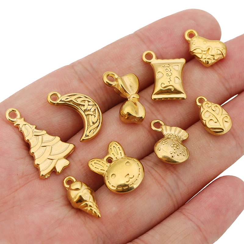 3pcs Stainless Steel Christmas Candy Xmas Tree Gingerbread Bear Charms Pendant for DIY Earrings Necklace Bracelet Jewelry Making