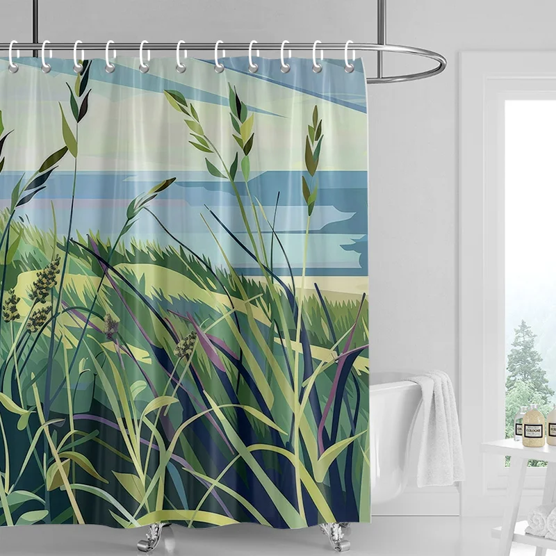 Nordic Simple Style Morandi Shower Curtain Abstract Plant Character Pattern Bathroom Bathtub Dual-Use Shower Curtain