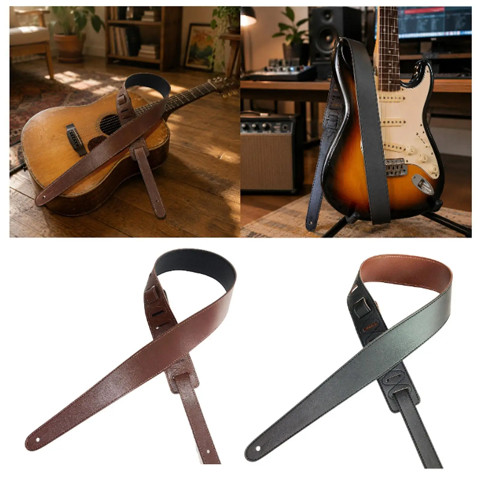 

Comfortable Guitar Strap Portable PU Leather Replacement Durable Sturdy Guitar Accessory for Musicians Practice Performance