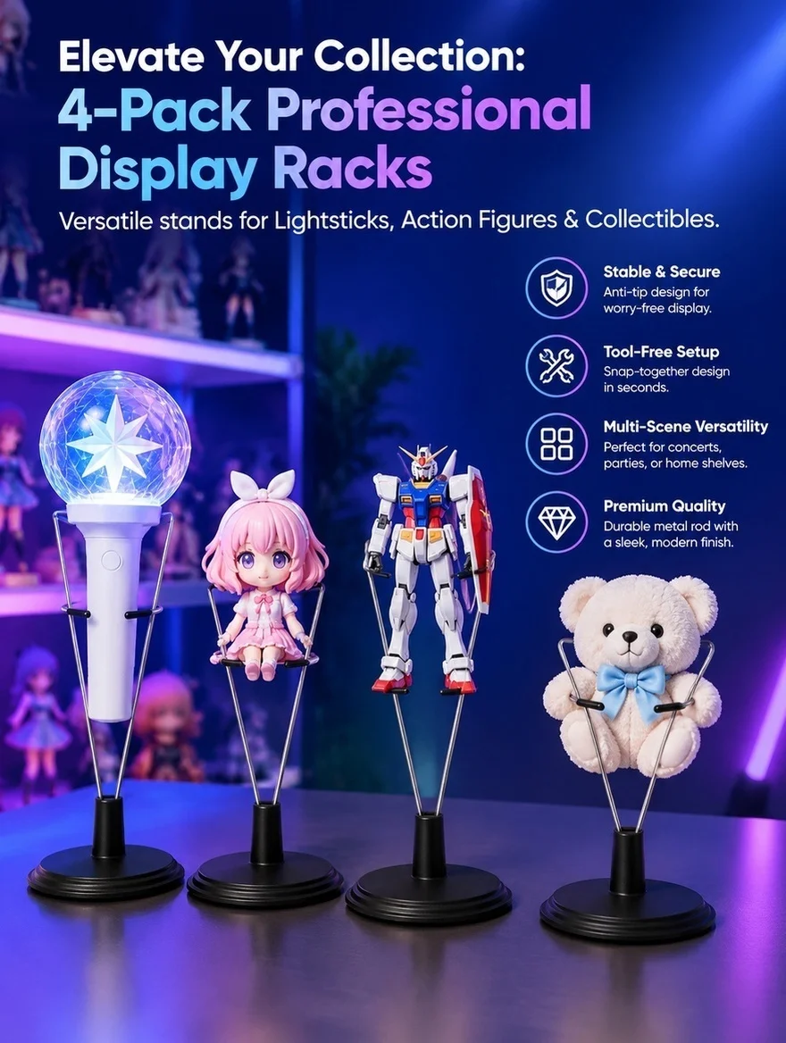 4Pcs Effortless Assembly Glow Stick Stand Set Versatile Display Rack for Action Figures Party Dance Performance Stage Desk Decor