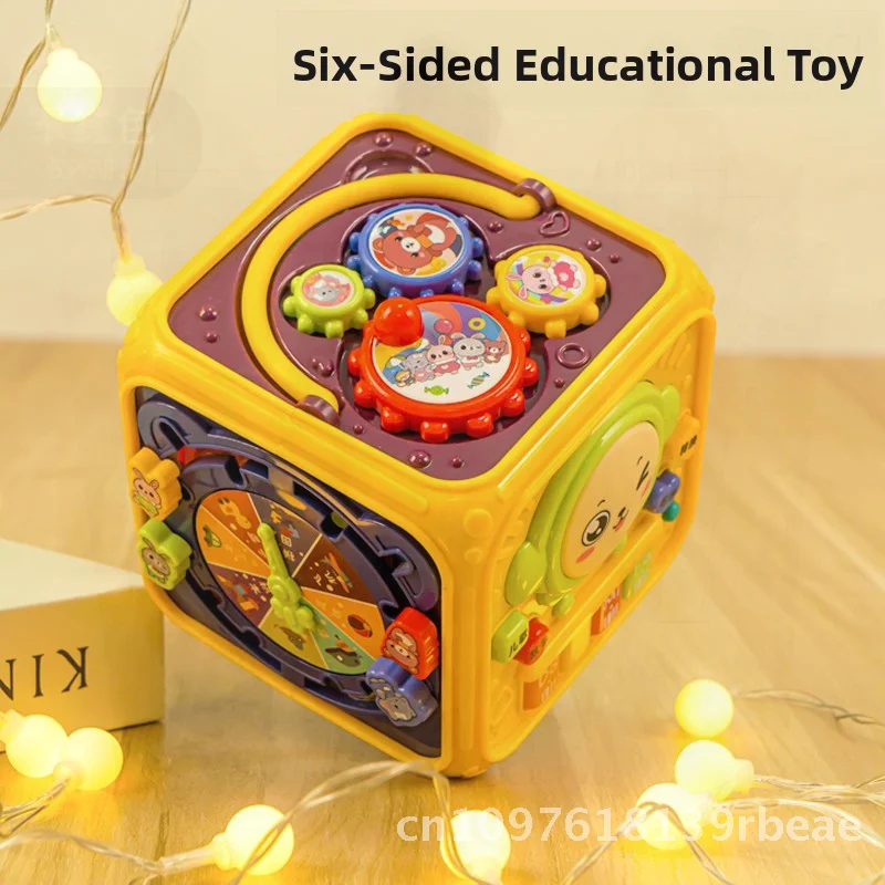 Brinquedo educacional hexaedro para bebês com mais de 6 meses, instrumento musical de tambor fechado à mão para crianças de 1 ano de idade, educação precoce
